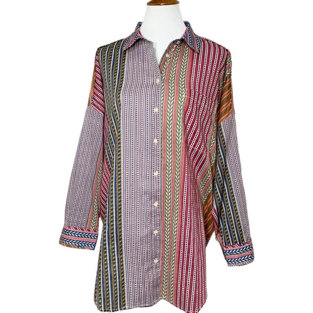 SOLD-Anthropologie Colorful Motif Printed Boho Oversized Buttondown Tunic - Picture 2 of 11